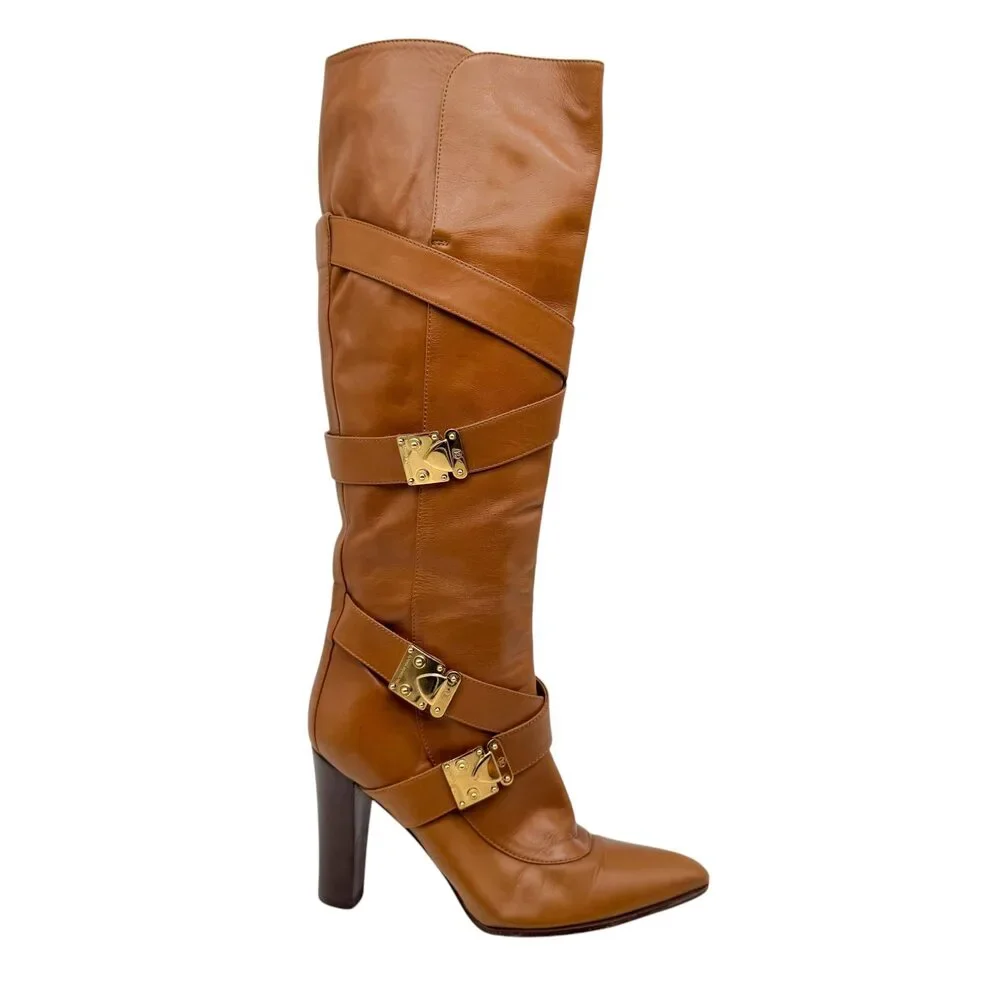 Louis Vuitton | Shoes | Louis Vuitton Tan Leather Gold Trunk  display picture 1